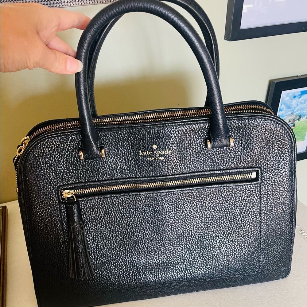 Kate Spade Black Leather Kalen Chester Street Satchel purse bag w strap EUC - Picture 2 of 9